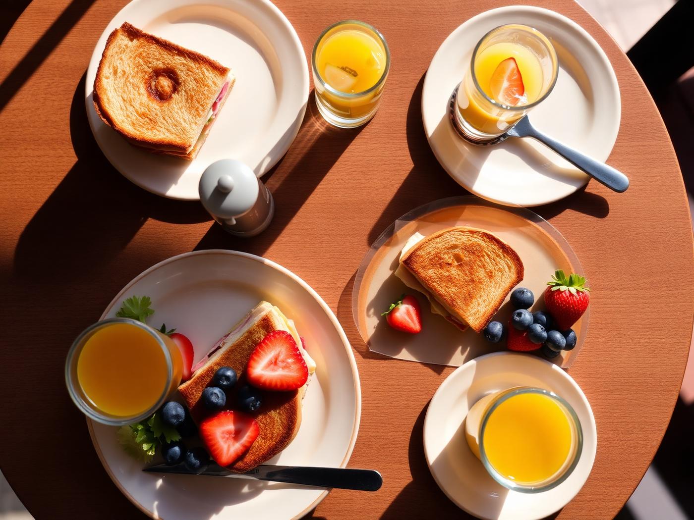 Sandwiches, fruit and juice served at the Dream Park café